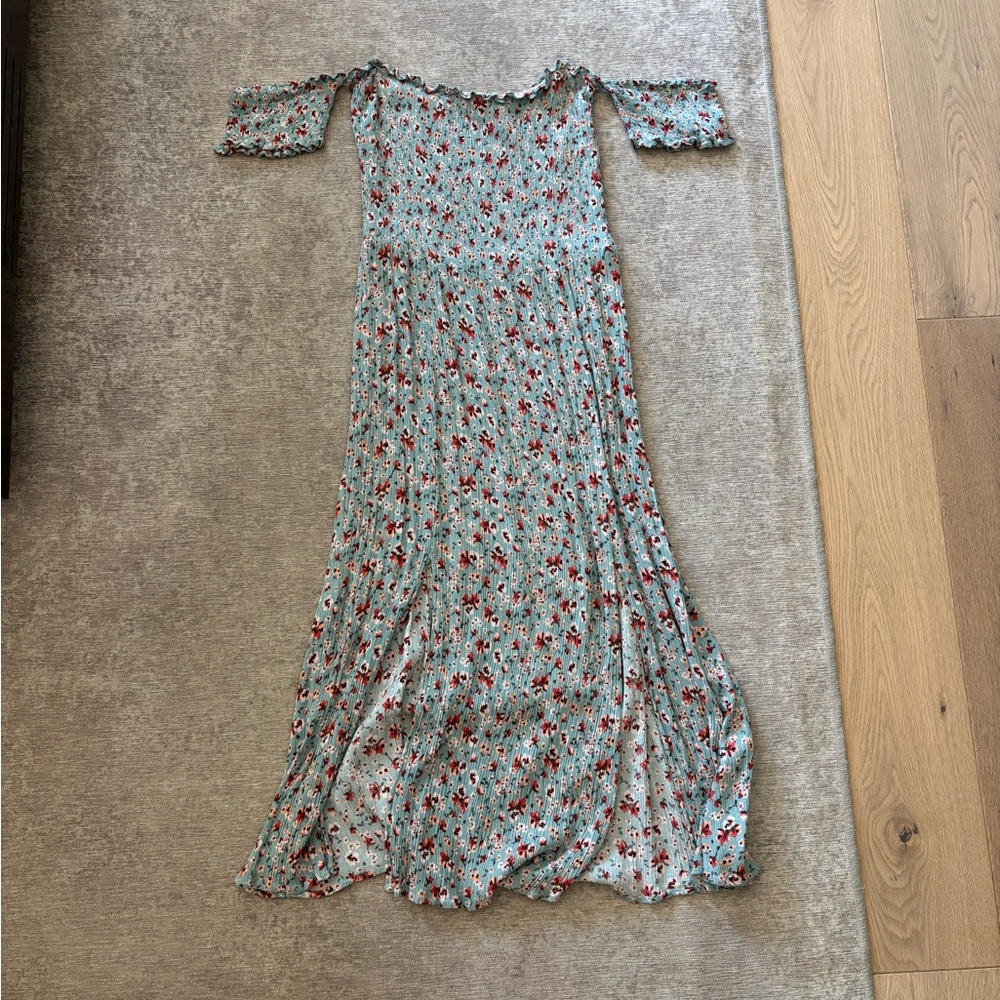 Off the Shoulder Blue Floral Dress